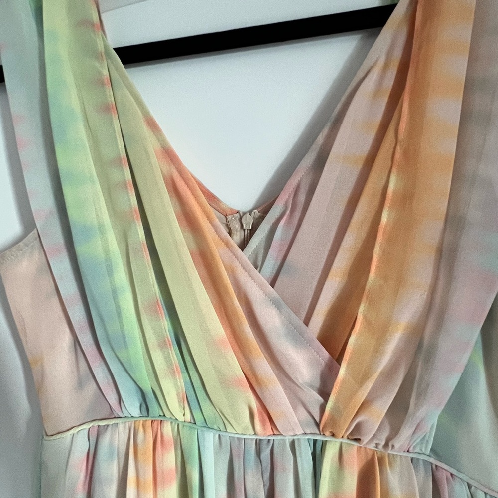 Anthropologie Lil Watercolor Tie-dye Pastel Rainbow Maxi Dress, Size 4 - Picture 5 of 11